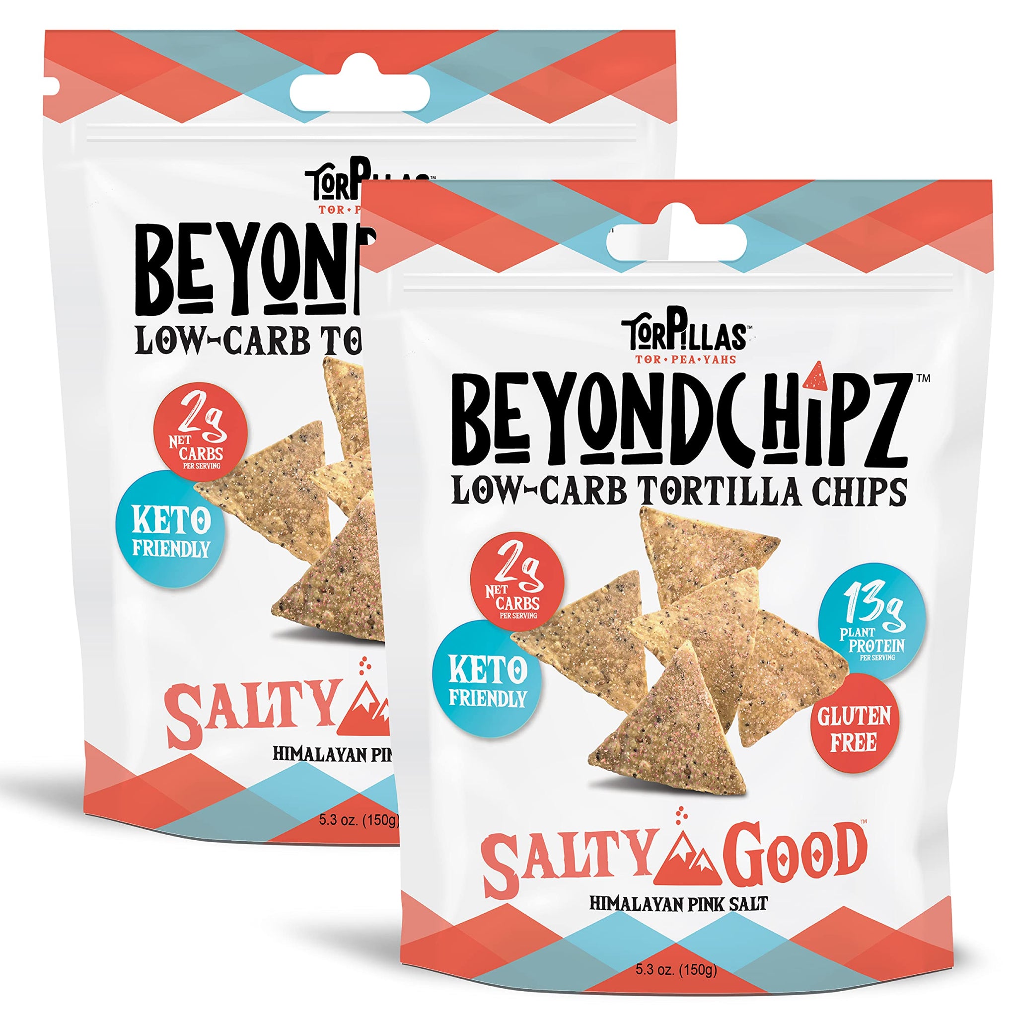 BeyondChipz Low Carb Tortilla Chips, Salty Good, Keto Friendly, Gluten Free, 5.3oz Bag, Pack of 2