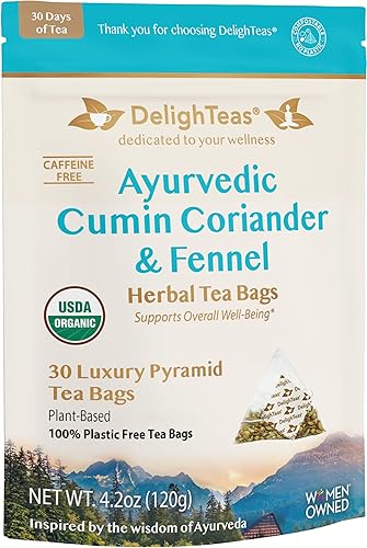 DelighTeas Organic Digest & Detox CCF Tea | Eco-friendly, Compostable Pyramid Tea Bags | Ayurvedic Cumin, Coriander, Fennel Tea | USDA Organic