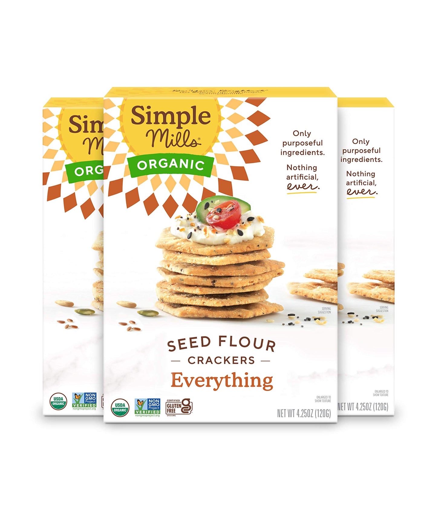 Simple Mills Organic Seed Crackers, Everything, Gluten Free, Flax Seed, Sunflower Seeds, Corn Free, Low-Calorie Snacks, Plant Based, Nutrient Dense