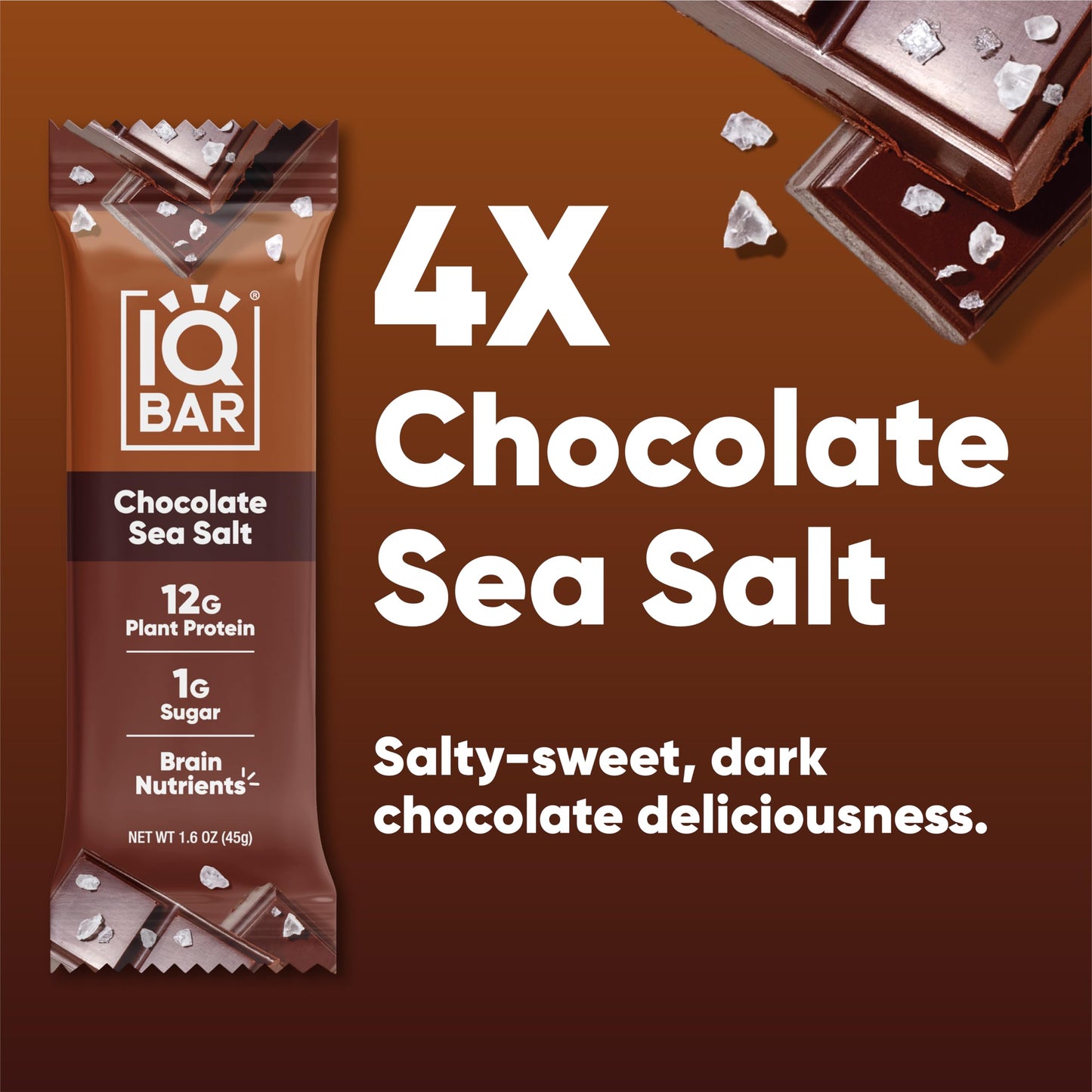 IQBAR Brain and Body Protein Bars - Chocolate Sea Salt Keto Bars - 4 Count Energy Bars - Vegan Snack