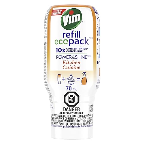 Vim Refill EcoPack Power & Shine Kitchen 10x Concentrated to Reuse Your Spray Bottle for Tough Grease and Streak Free Shine 70 mL