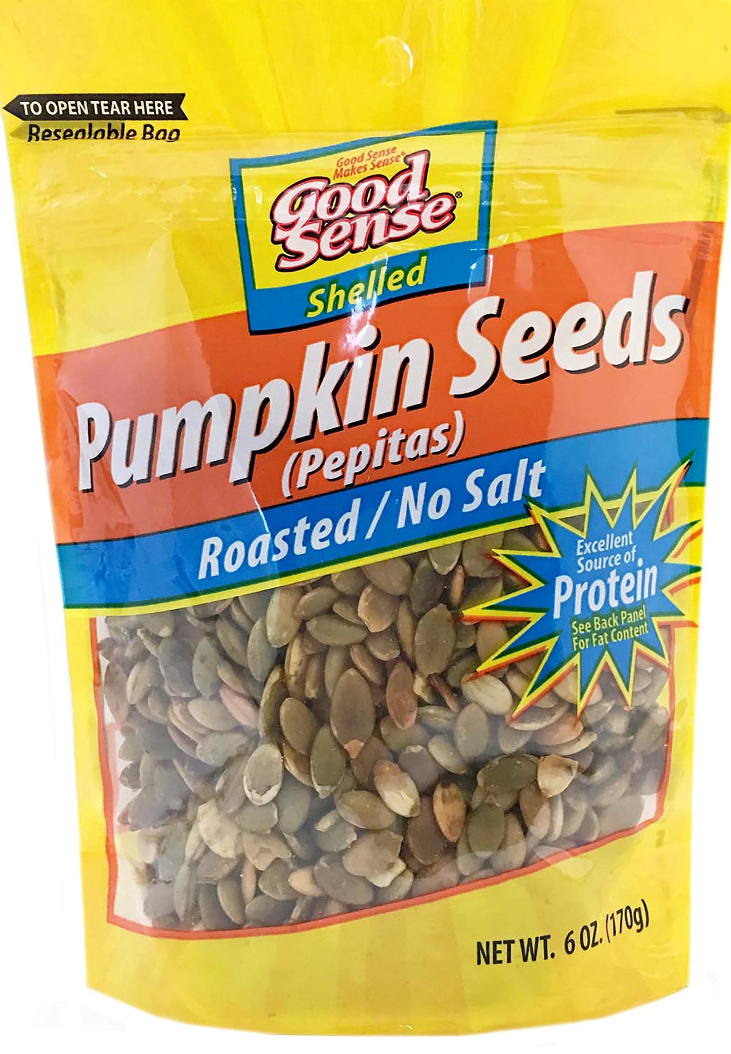 Good Sense Pumpkin Kernels (Pepitas) Shelled, Roasted No Salt, 6 Ounce
