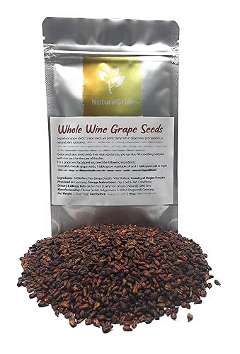 Whole Wine Grape Seeds - Ingredients: 100% Wine Pips - Vitis Vinifera - Kosher, Halal, Natural - Net Weight: 1.76oz / 50g