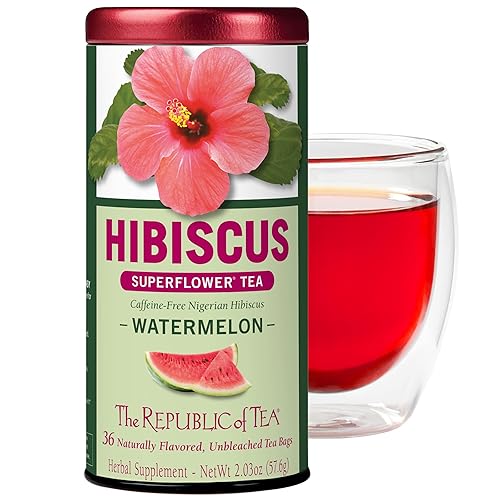 The Republic of Tea Hibiscus Watermelon Superflower Herbal Tea, 36 Tea Bags, Citrus Berry Flavored Tea