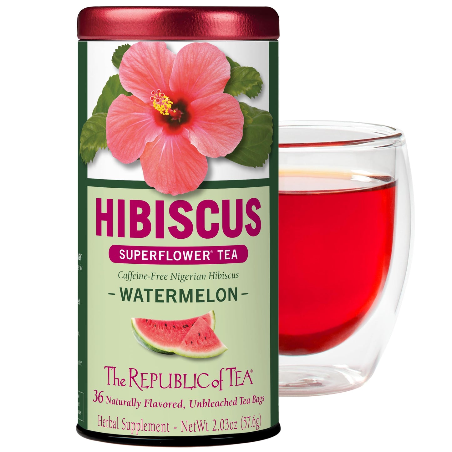 The Republic of Tea Hibiscus Watermelon Superflower Herbal Tea, 36 Tea Bags, Citrus Berry Flavored Tea