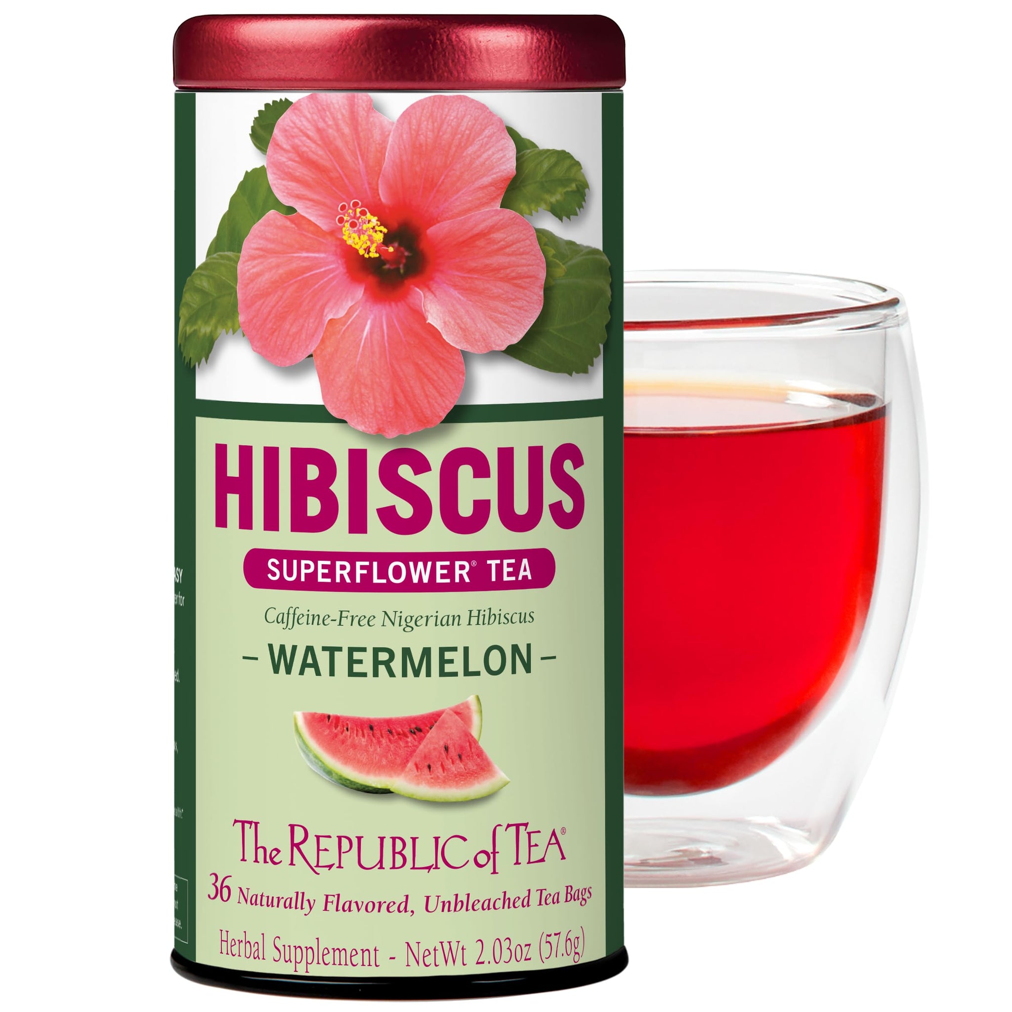 The Republic of Tea Hibiscus Watermelon Superflower Herbal Tea, 36 Tea Bags, Citrus Berry Flavored Tea