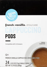 Happy Belly Cappuccino Coffee Pods Light Roast Compatible with 2.0 K-Cup Brewers, French Vanilla Flavored, 24 Count, 12.7 Ounce