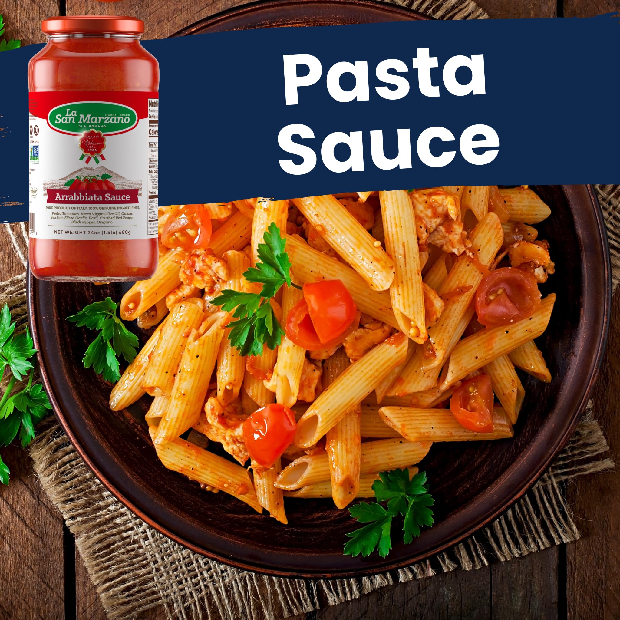 La San Marzano Arrabiata Sauce, 24 oz, Pasta Sauce Made in Italy, All Purpose Tomato Premium Quality, All Natural, Mediterranean Diet, Non GMO, Vegan