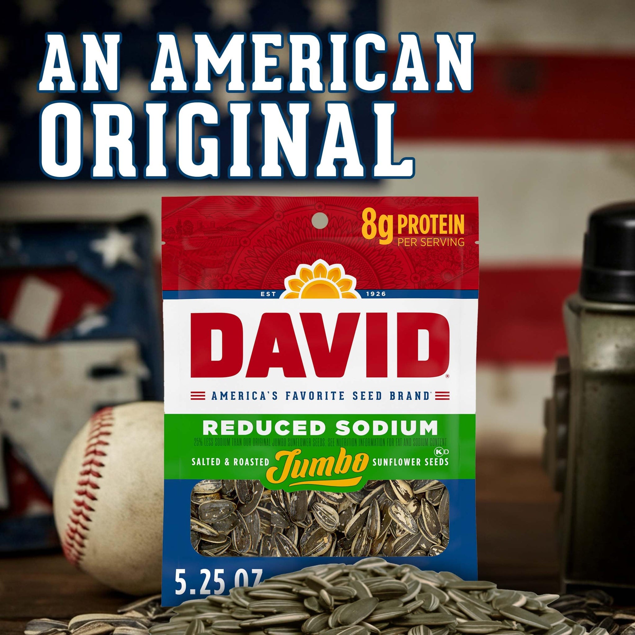 DAVID Reduced Sodium Jumbo Sunflower Seeds, Original Flavor, 5.25 oz.