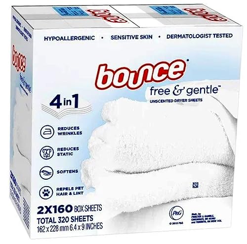 Bounce Free & Gentle Unscented Dryer Sheets, 320 ct.(Bulk Discount Available) 203805 160 Count (Pack of 2)