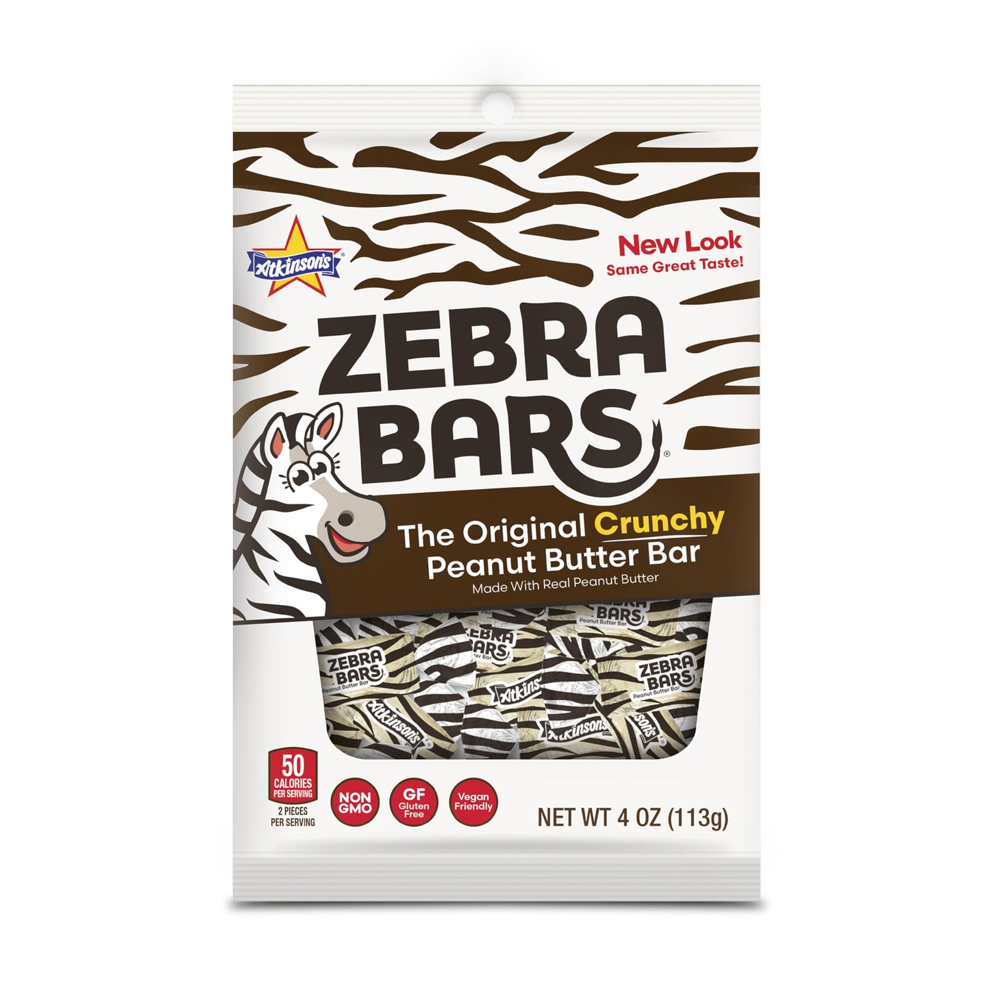 Atkinson's Peanut Butter Bars - Crunchy and Crispy Peanut Butter Candy - Gluten Free, Kosher, Vegan - 4 oz. Peg Bag