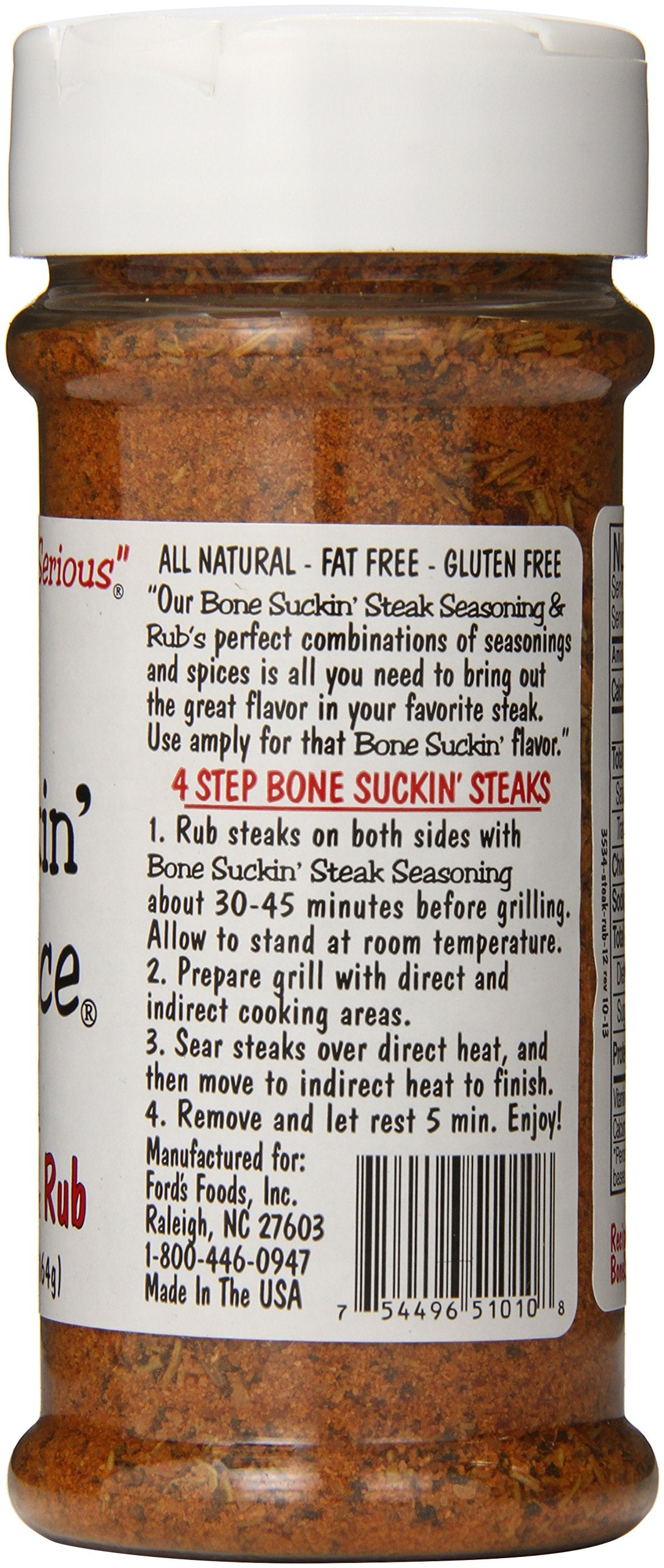 Bone Suckin' Steak Seasoning & Rub, 5.8 Oz - Grilling Rub, Dry Beef Rub, For Oven, Grilling & Pan Searing - Gluten-Free, Non-GMO, Sugar Free,Kosher