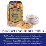 La Dolce Vita Classic Almond Italian Biscotti Cookie Snacks with Whole Almonds, 40 oz. Jar, 30 Servings (Pack of 1)