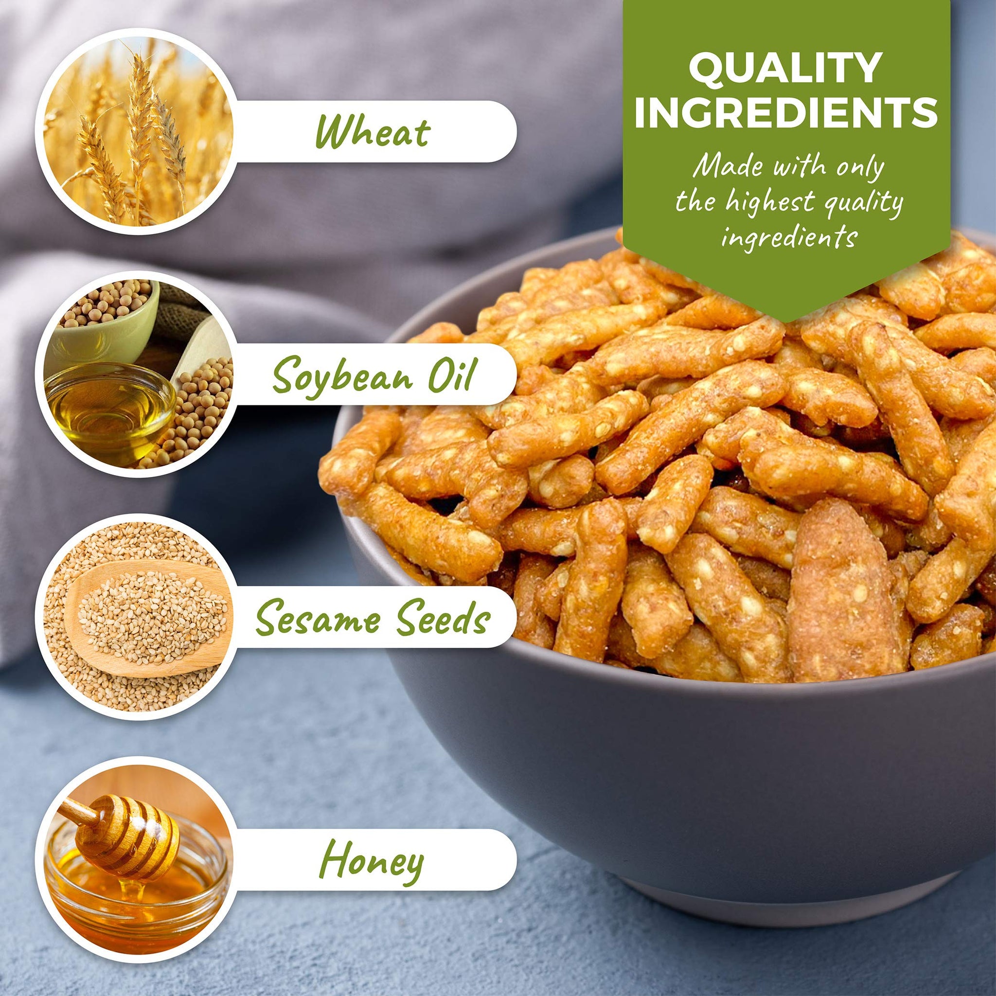 Oregon Farm Fresh Snacks Honey Roasted Sesame Sticks - Sweet & Salty Sesame Snacks In Reusable Bag - Perfect For Trail Mix & Salads - USA Made (26oz)