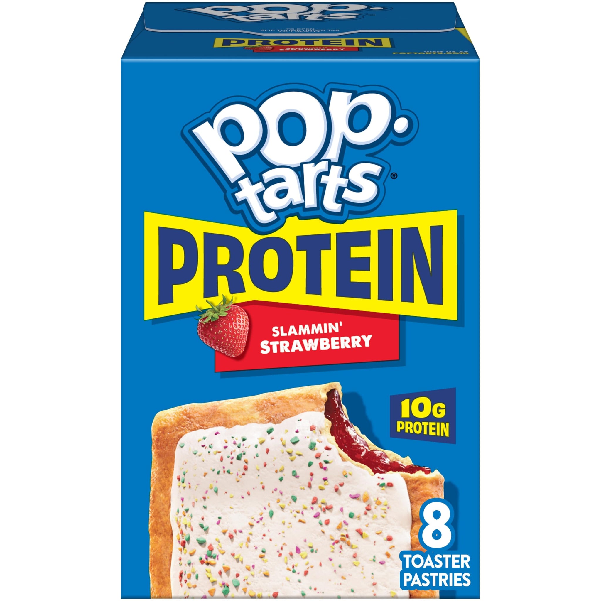 Pop-Tarts Protein Toaster Pastries, 10g Protein, Slammin' Strawberry, 14.3oz Box (8 Pop-Tarts)