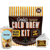 GRADY’S COLD BREW, New Orleans Style - DECAF, 100% Arabica Ground Coffee & Chicory Pouches, All-in-One Cold Brew Kit with 12 Easy-to-Brew Beans Bags