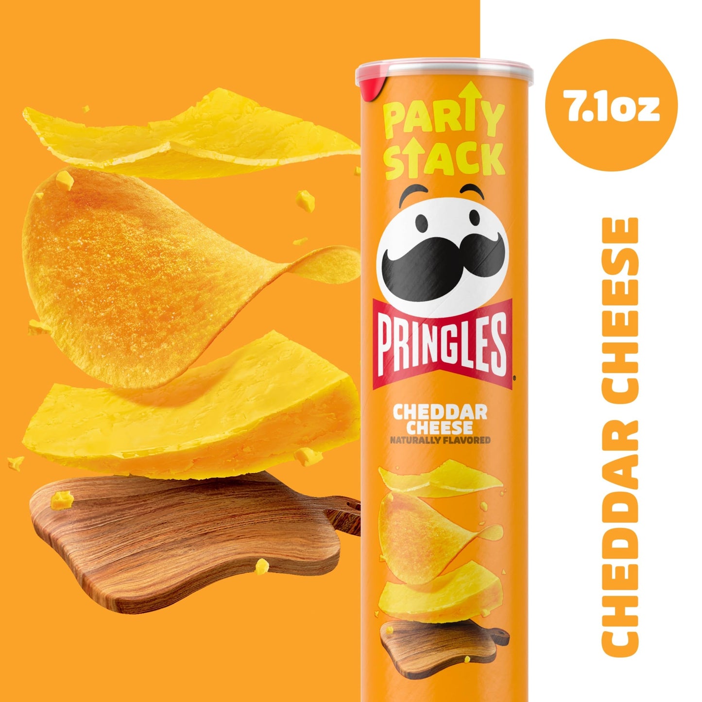 Pringles Potato Crisps Chips, Lunch Snacks, On-The-Go Snacks, Party Stack, Cheddar Cheese, 7.1oz Can (1 Can)
