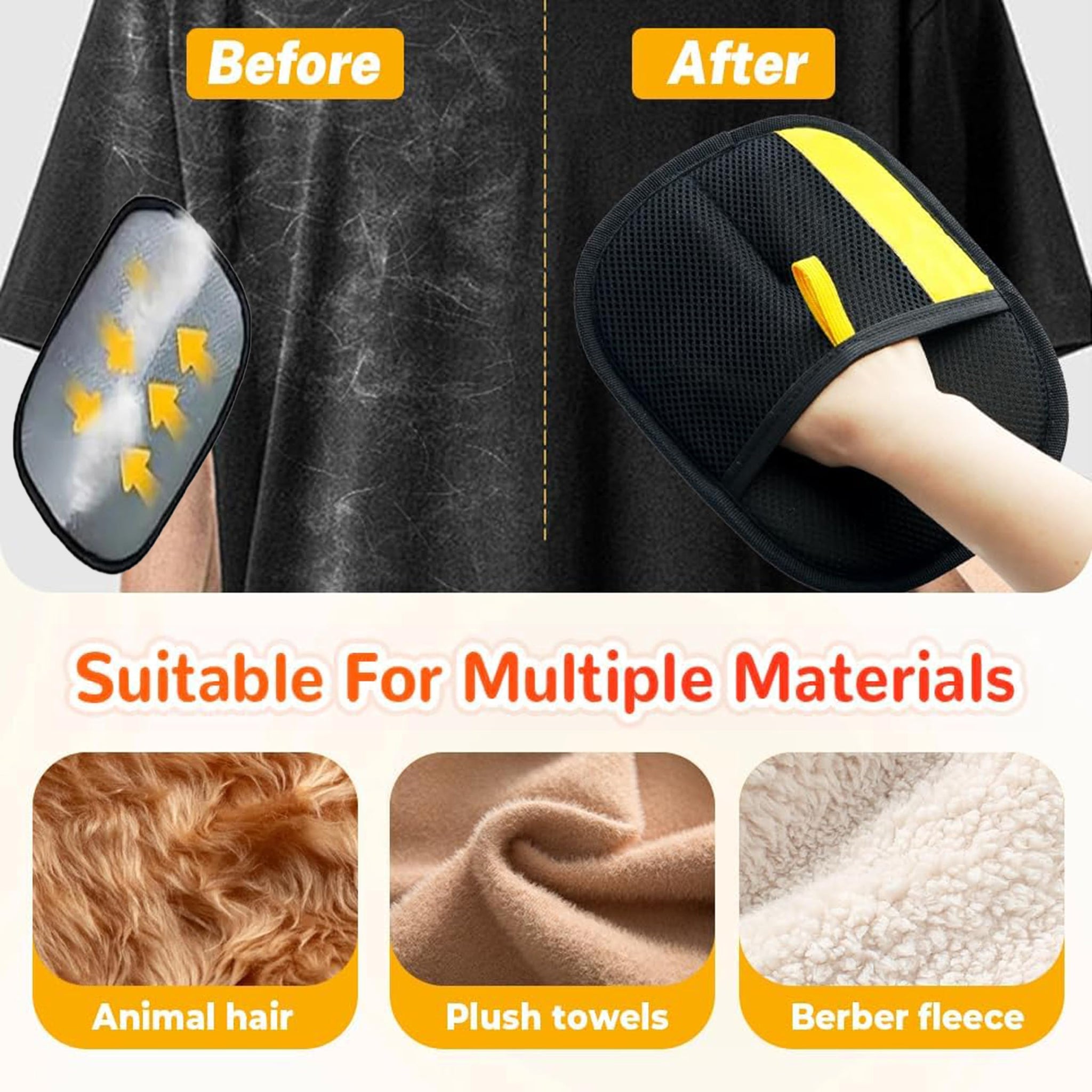 2pcs Pet Hair Removal Glove for Dogs & Cats - Upgraded Reusable Electrostatic Fur Remover Tool for Clothing, Furniture, Couch, Carpet, and Car Seats