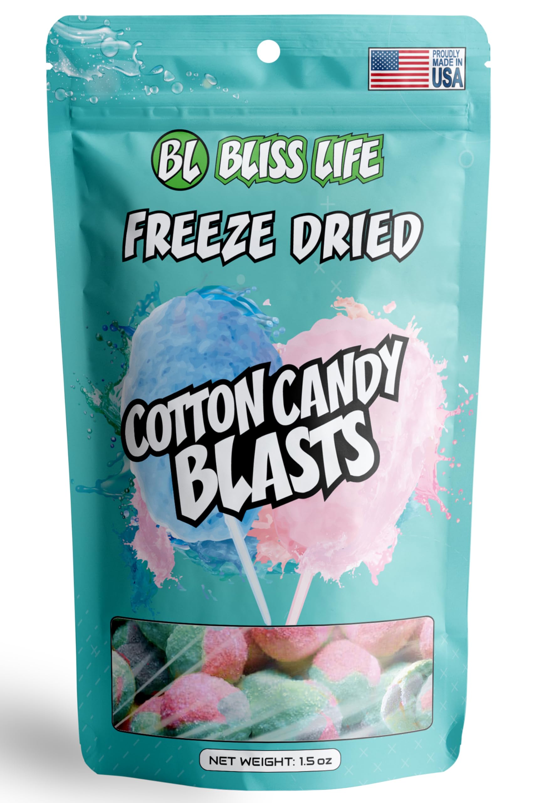 Bliss Life Cotton Candy Freeze Dried Sugar Candy from TikTok, ASMR Crunchy Candy, Spicy Sweet and Sour Kids Snacks, Unique Novelty Snack for Kids