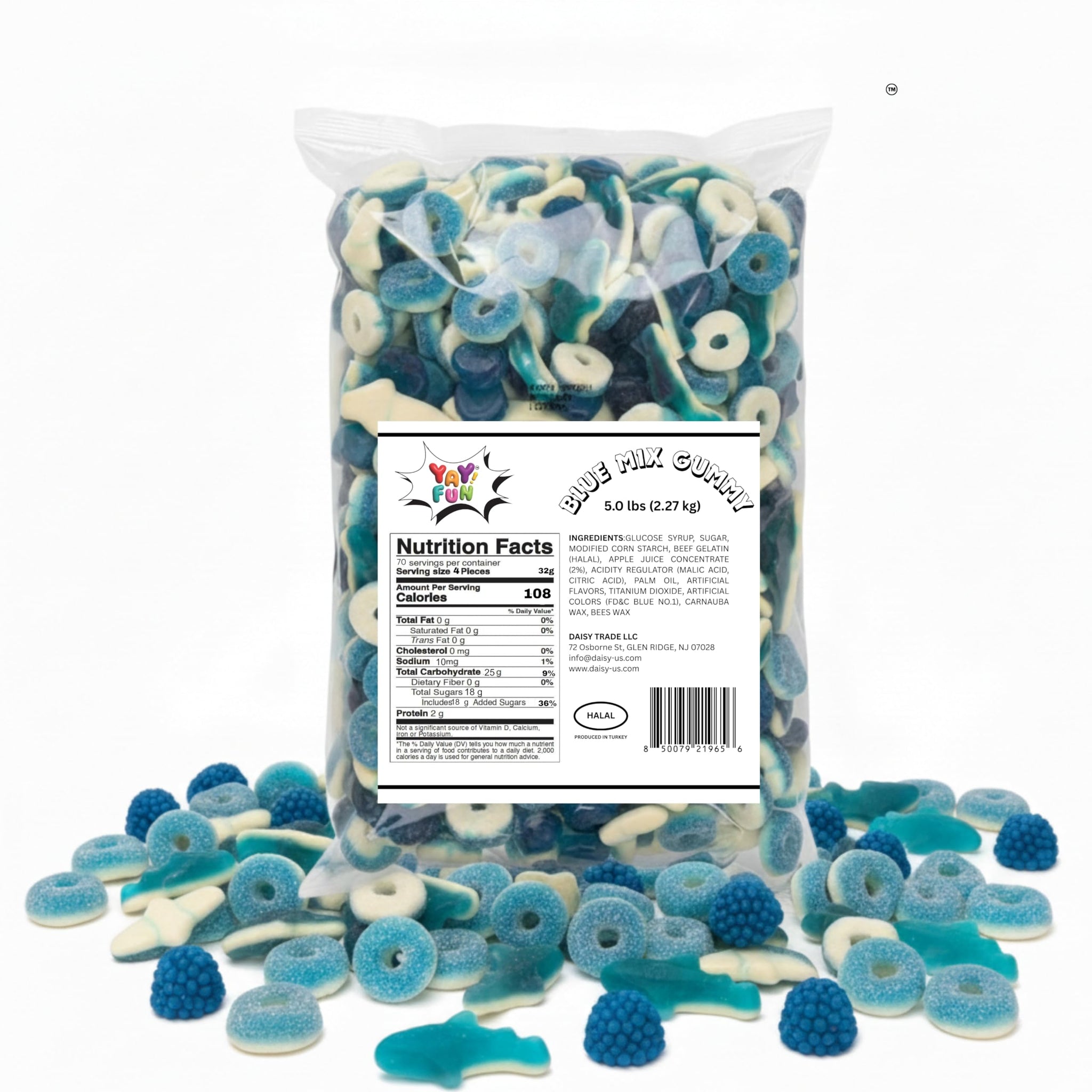 Blue Gummy Candy Mix | 5 Pound Bag | Halal Blue Raspberry Gummy, Rings, Gummy Shark | Blue Gummies for Candy Buffets, Halal Candy, Gummy in Bulk, Fun