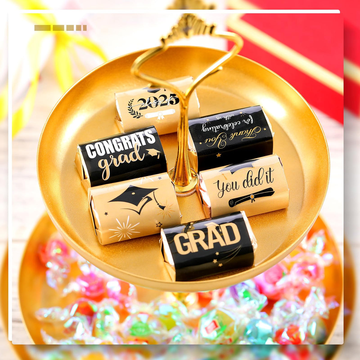 Pajean 120 Pcs 2026 Graduation Candy Bar Wrappers Mini Graduation Party Candy Favor of 2026 Graduation Themed(Black, Gold)