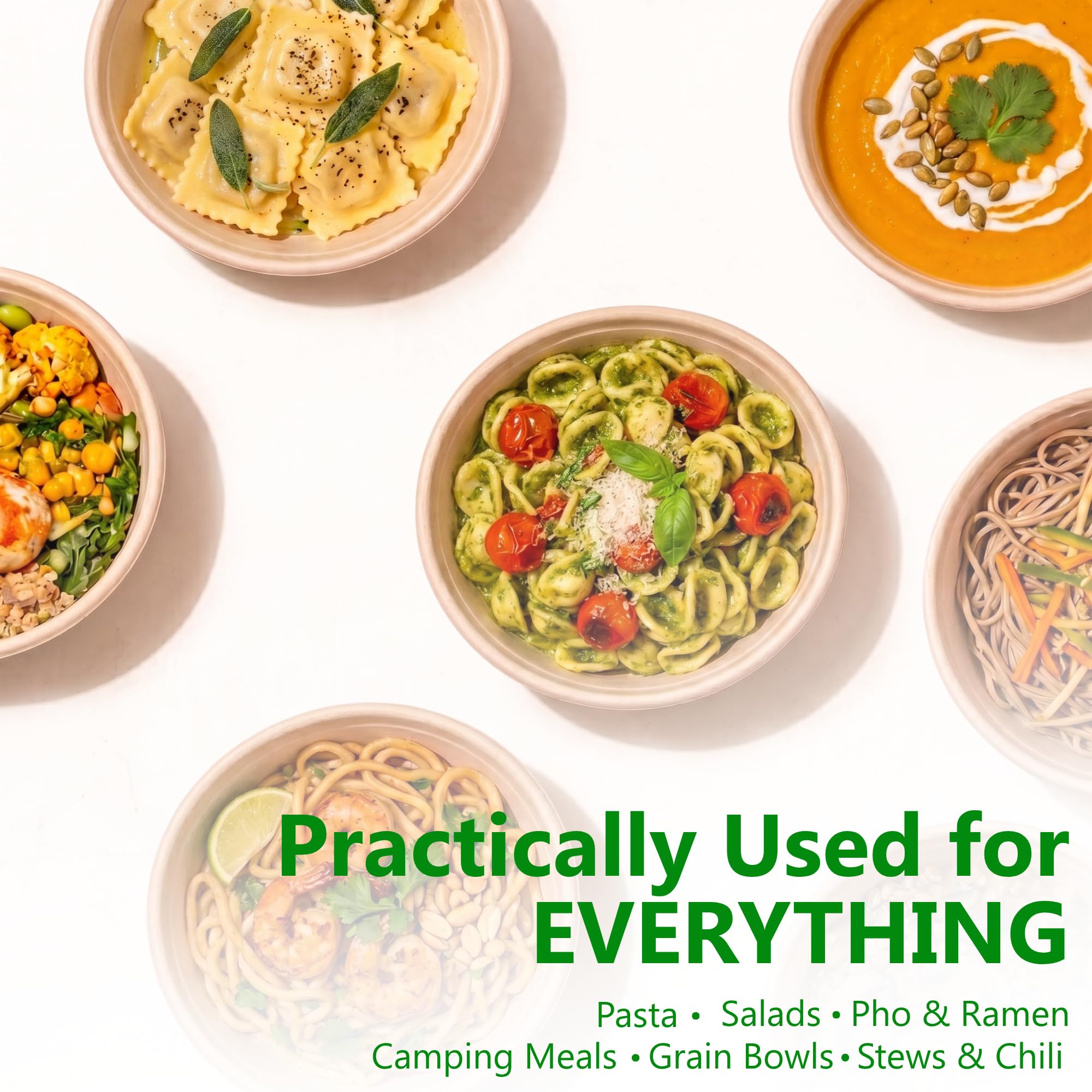 Enviro Safe Home 25 oz Bamboo Disposable Bowls - 70 Pack Heavy Duty Bowls for Hot & Cold Food - Microwave & Oven Safe, Leak Proof, Oil Resistant, BPA