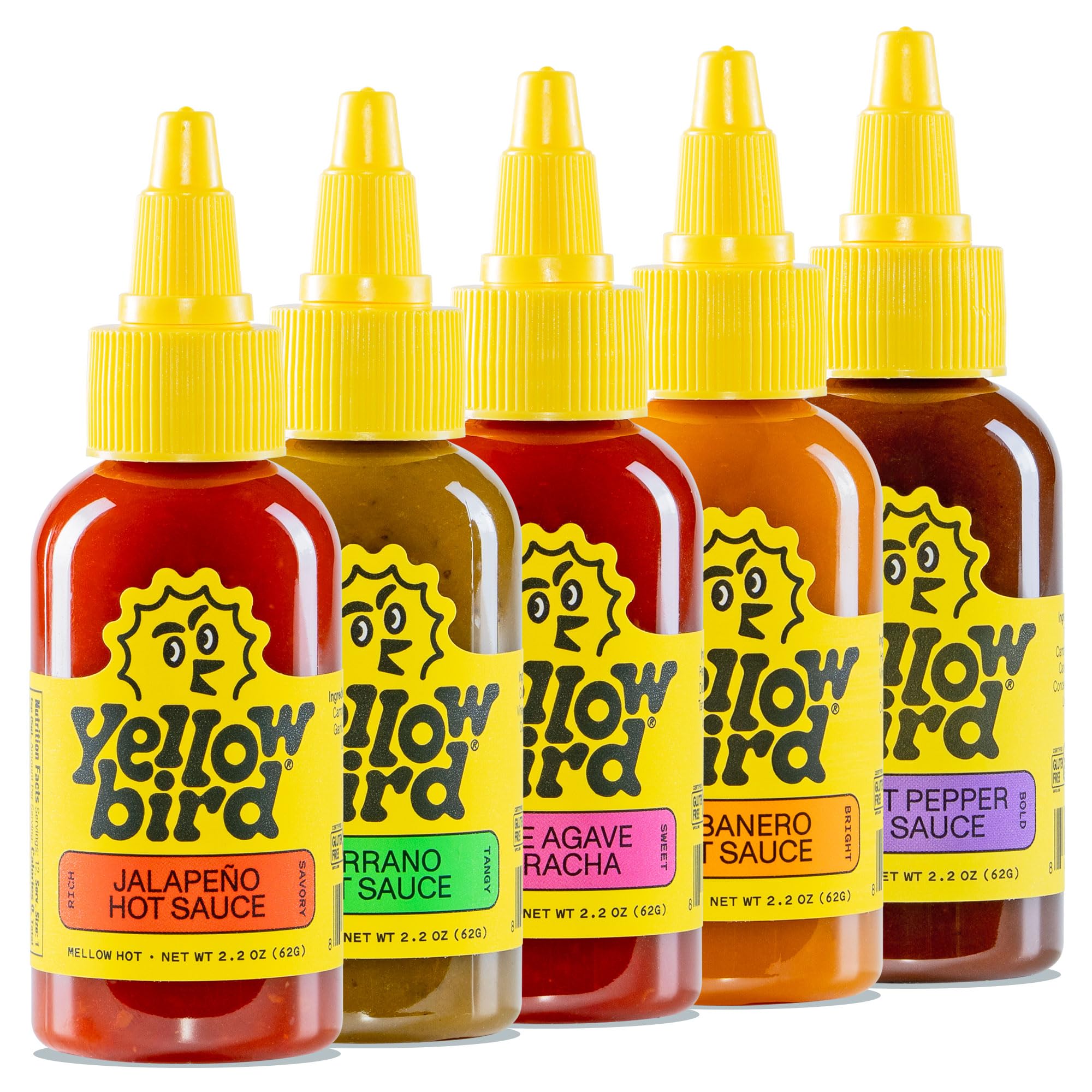 Yellowbird® Classic Hot Sauce Variety Set 2.2 oz Travel-Size (Mellow to Real Hot | 5 Flavors | Gift Pack