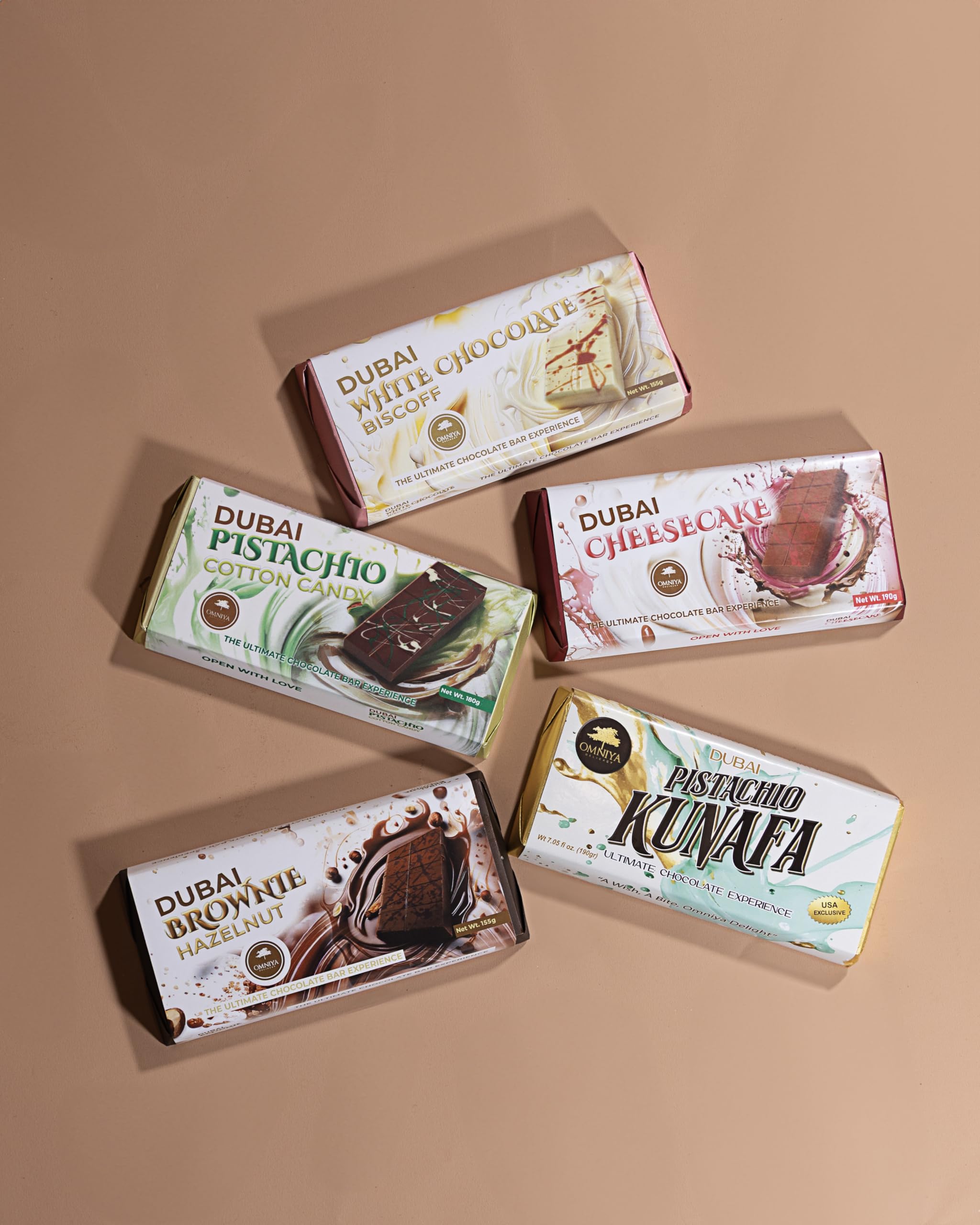 OMNIYA Delicacy Dubai Chocolate Bar Cotton Candy Pistachio Kunafa (180g) - Cotton Candy Pistachio Dessert Bar & Belgian Chocolate - Unique & Delicious