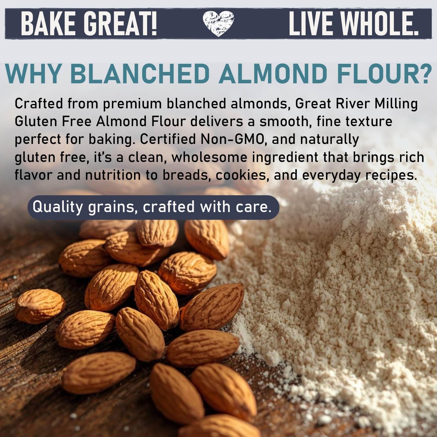 Great River Milling Blanched Almond Flour | Finely Ground Gluten Free Baking Alternative | Made from Whole Blanched Almonds | Non-GMO, Glyphosate