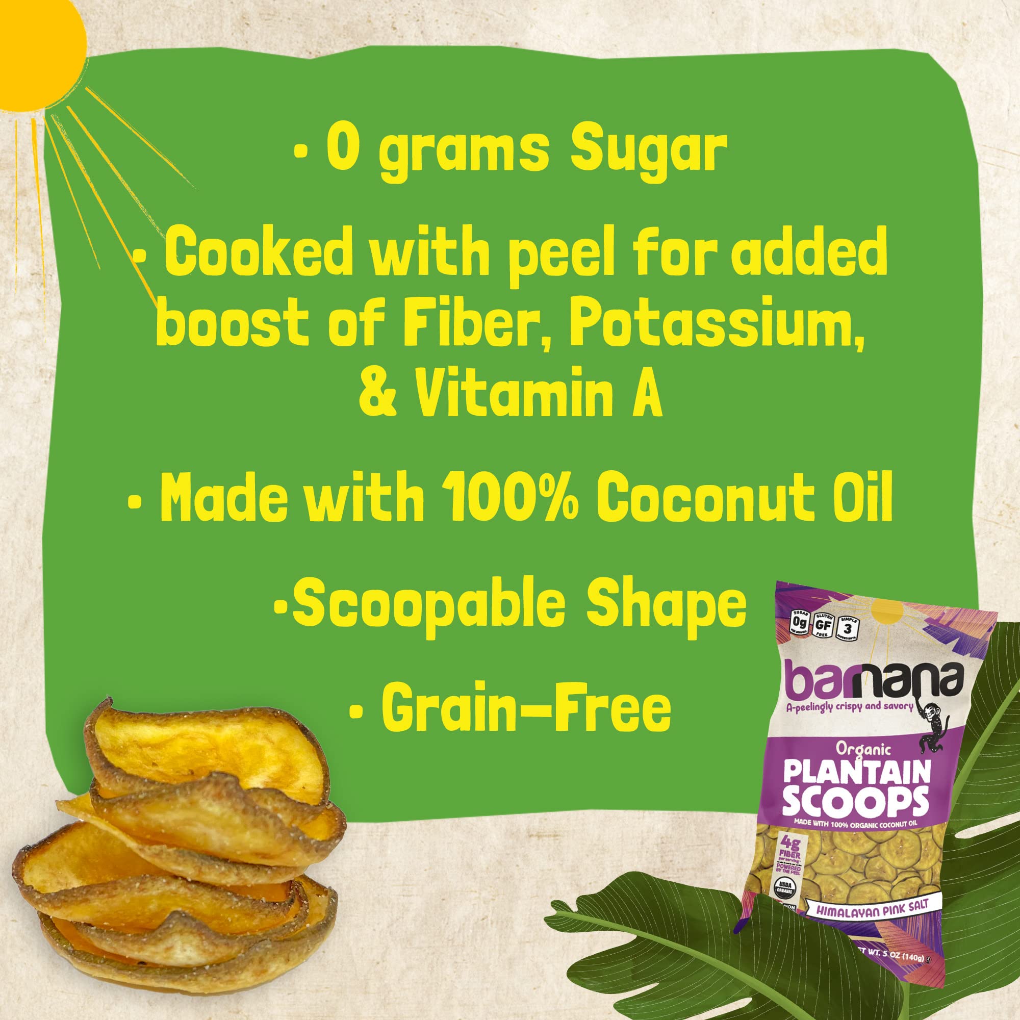 Barnana Himalayan Pink Salt Organic Plantain Scoops, Non GMO, Gluten Free, 5 Ounces (Pack Of 6)