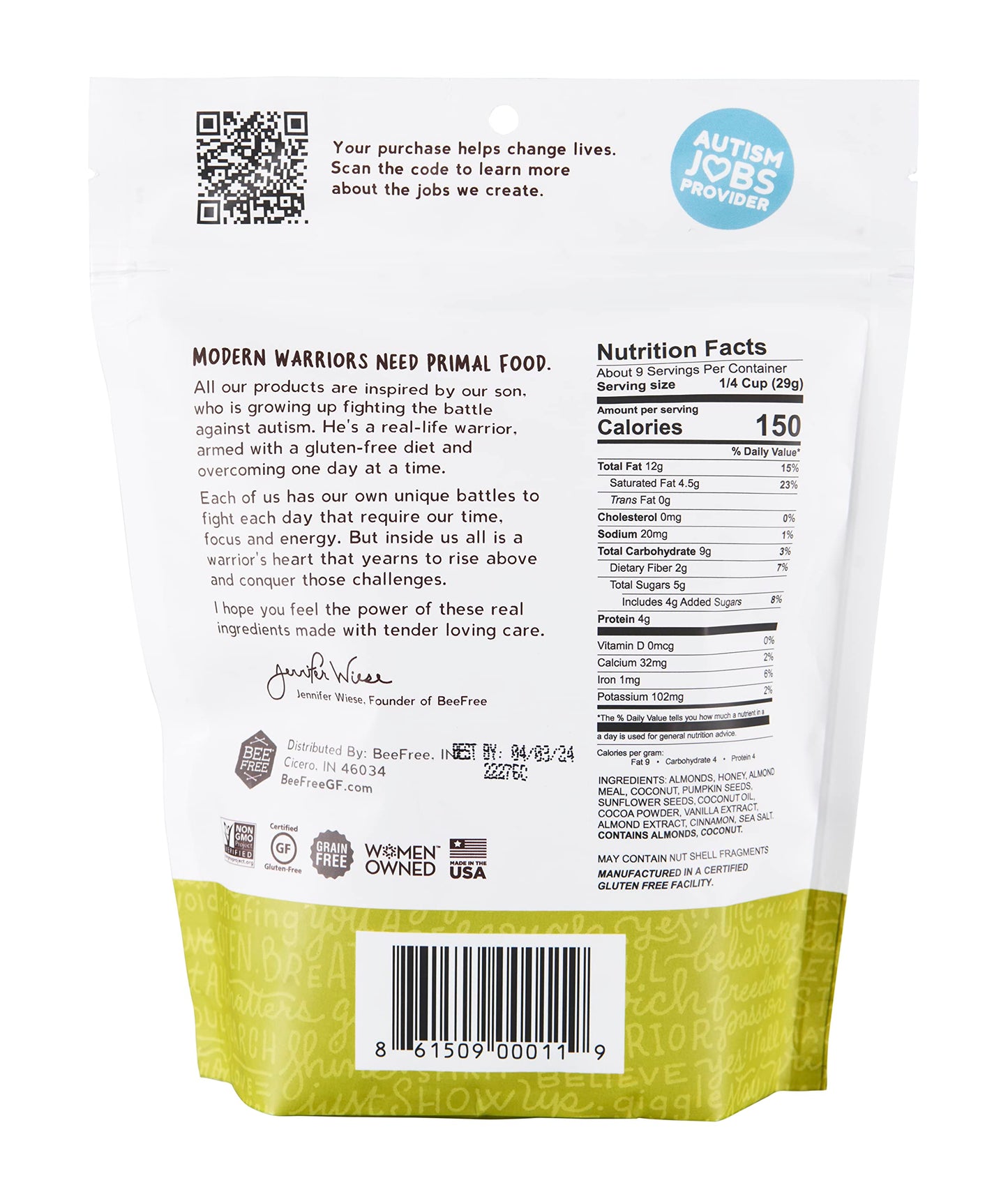 BeeFree Warrior Mix Gluten Free Granola - Chunky Granola Bites | Paleo Granola, Low Carb, Grain Free, Preservative Free, Oat Free | Low Calorie Snacks