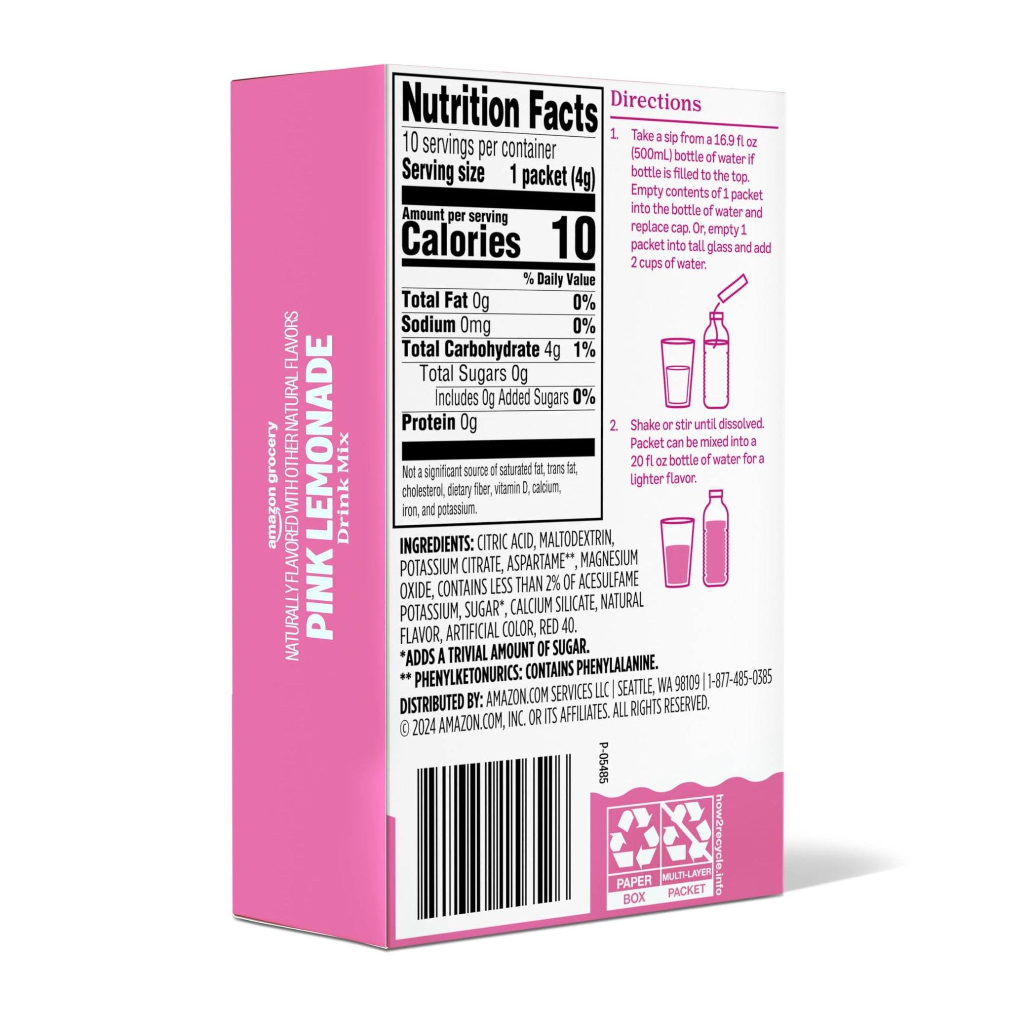 Amazon Grocery, Pink Lemonade Drink Mix, 10 packets, 1.4 Oz