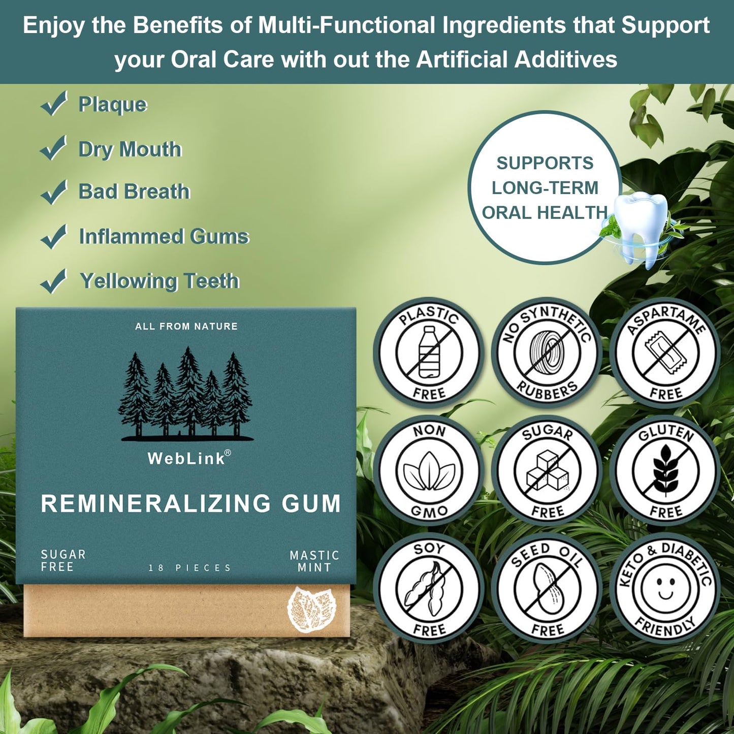 Remineralizing Chewing Gum - 2026 Sugar-Free Gum with Xylitol & Hydroxyapatite - Aspartame-Free, Sucralose-Free, Eco-Friendly - Fresh Mint - 4 Pack
