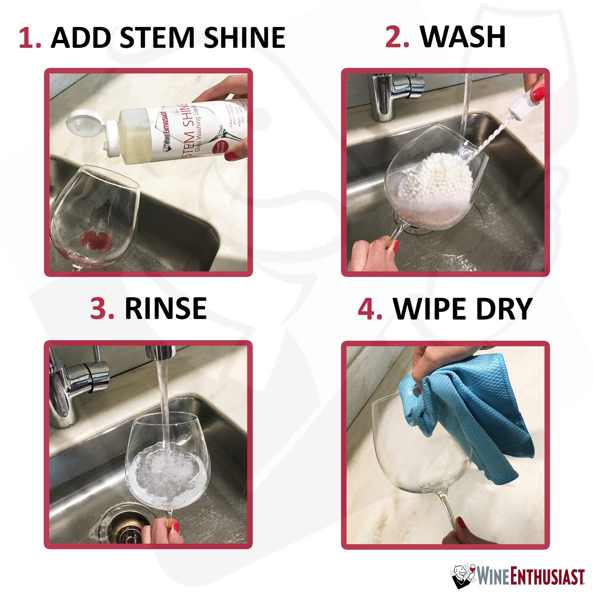 Wine Enthusiast Stem Shine - Wine Glass Liquid Cleaner to Eliminate Streaks, Remove Odor, Clean Contaminants & Grim - Hand Wash Delicate Glassware