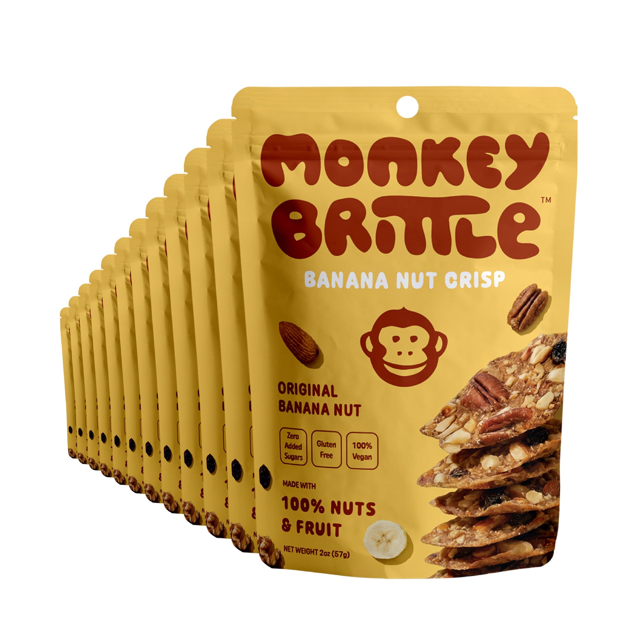 Monkey Brittle Healthy Snacks, Crispy Plant-Based Treats for Kids & Adults, Vegan & Gluten-Free, All-Natural Snack for School, Sports, Camping