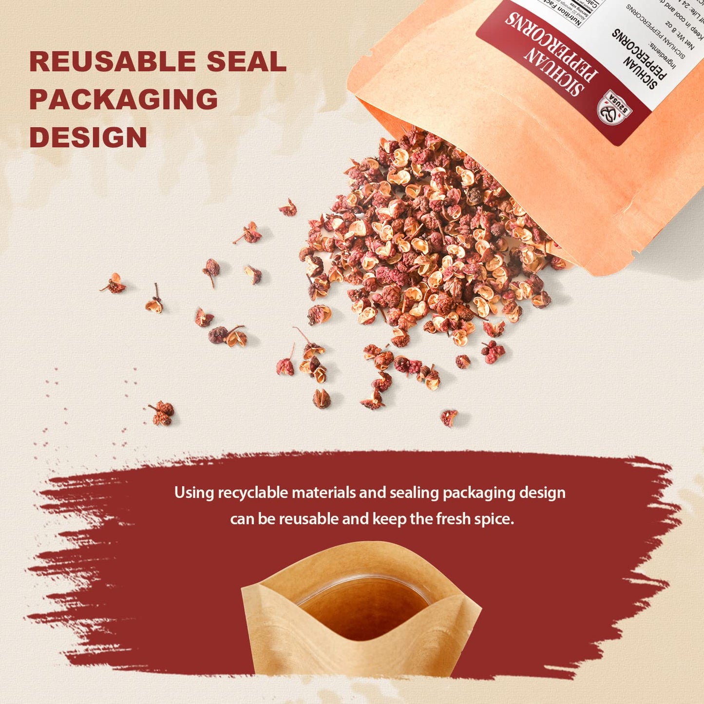 52USA Szechuan Peppercorns, Authentic Sichuan Peppercorns 8OZ, Mala Pepper, Unique Numbing, Essential for Mapo Tofu, Kung Pao Chicken, Asine Cusine