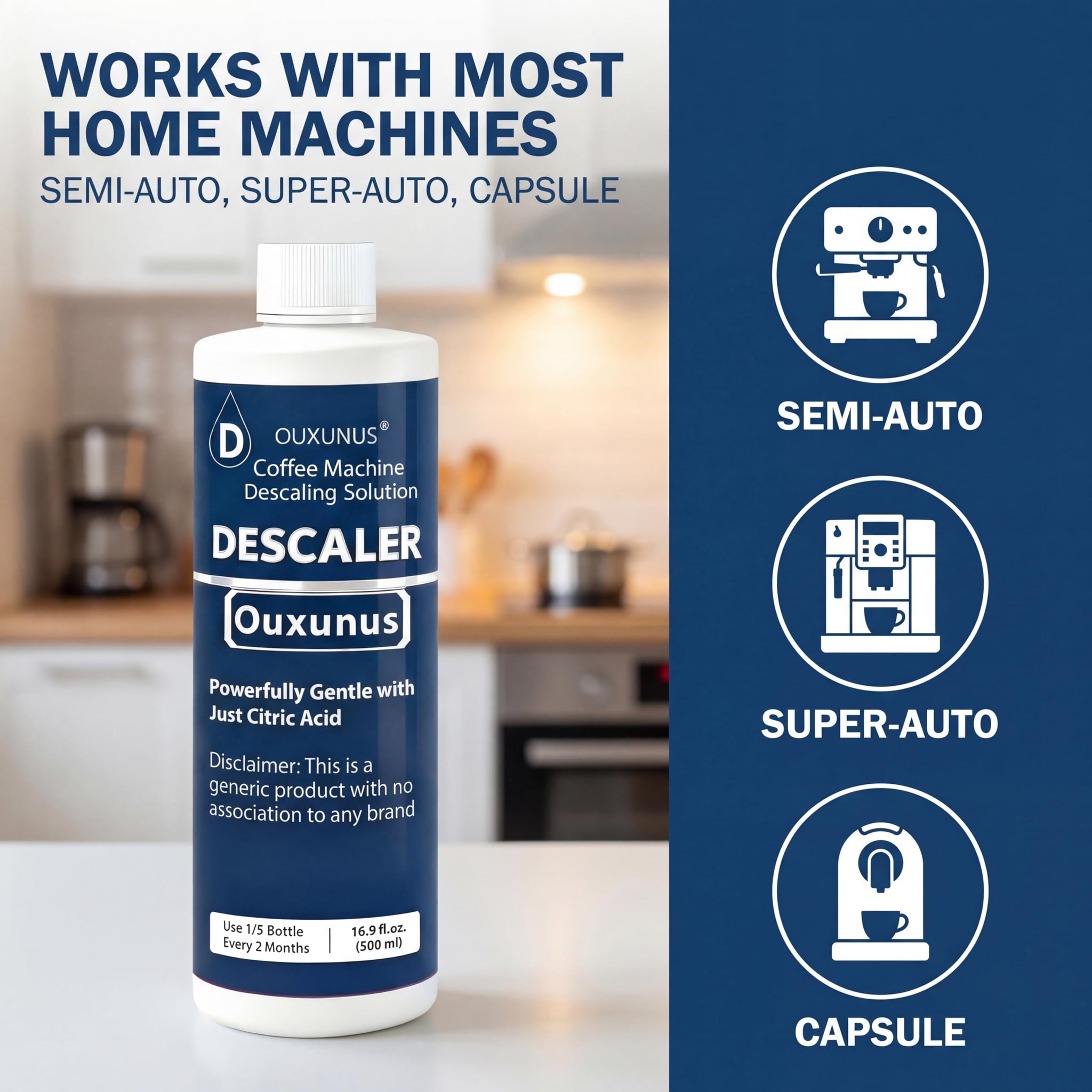Ouxunus Descaling Solution for Compatible with DeLonghi?Krups?BLACK+DECKER?Mr Coffee Coffee Machines, Powerful Limescale Remover(5 Uses)