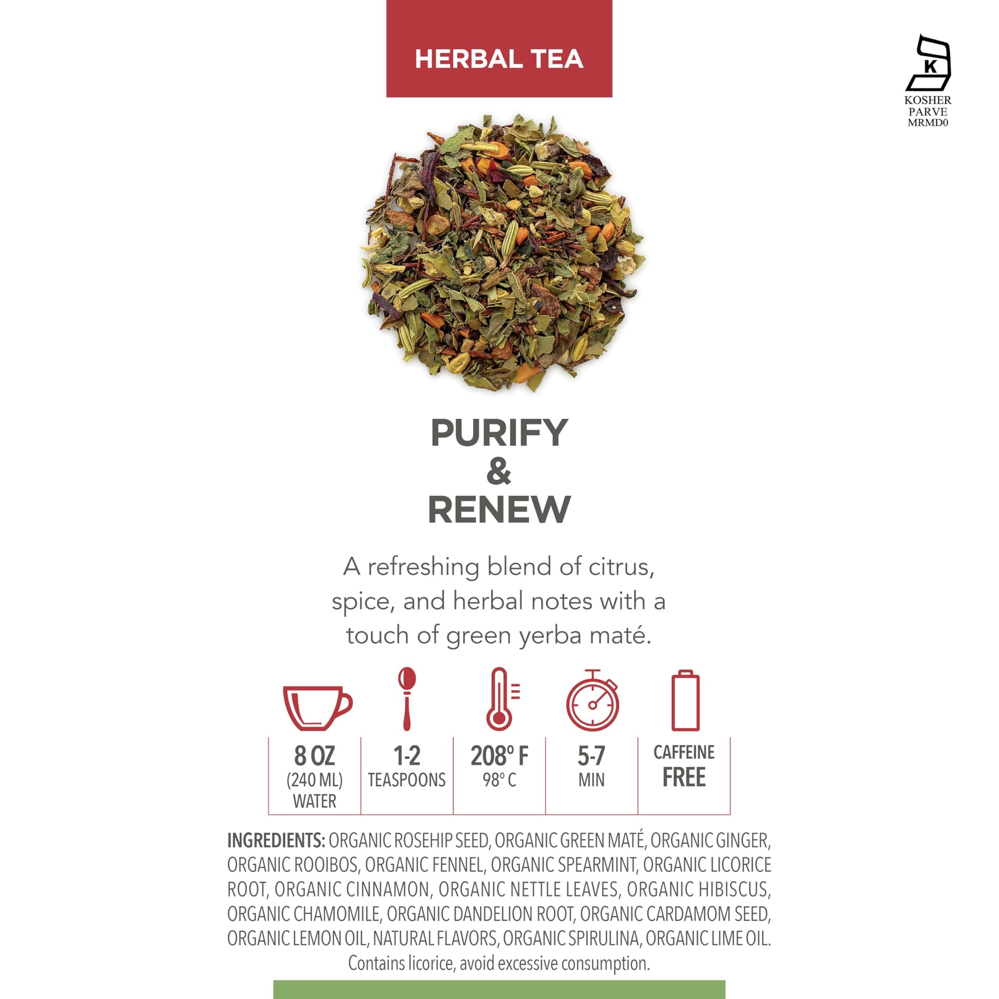 Teabloom Purify and Renew Loose Leaf Herbal Tea with Lemon, Herbs & Yerba Maté | Lightly Caffeinated Garden-Inspired Blend | Canister Makes 35-50 Cups