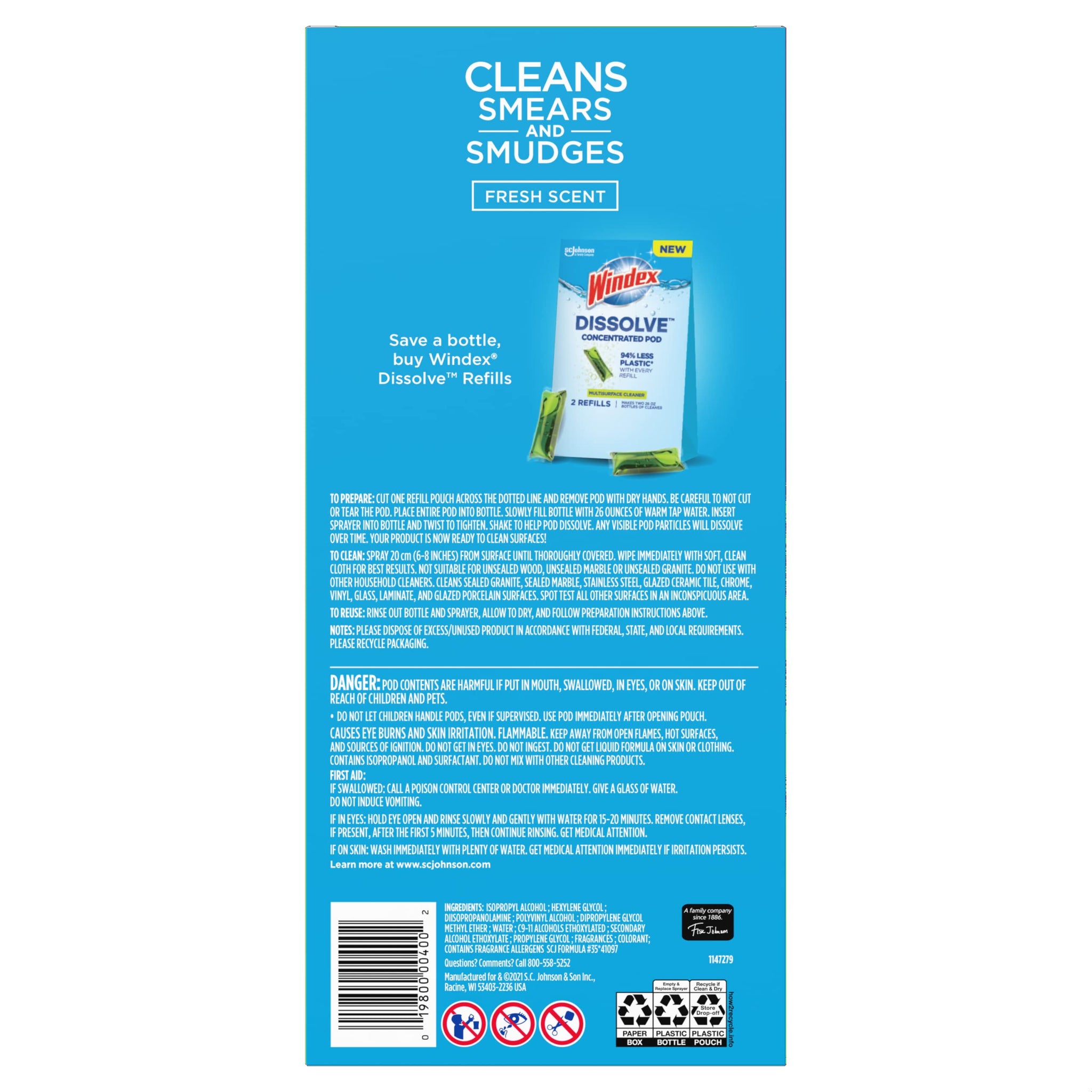 Windex Dissolve Concentrated Pods, Multisurface Cleaner Starter Kit contains 1 Reusable Bottle, 1 Concentrated Dissolvable Pod