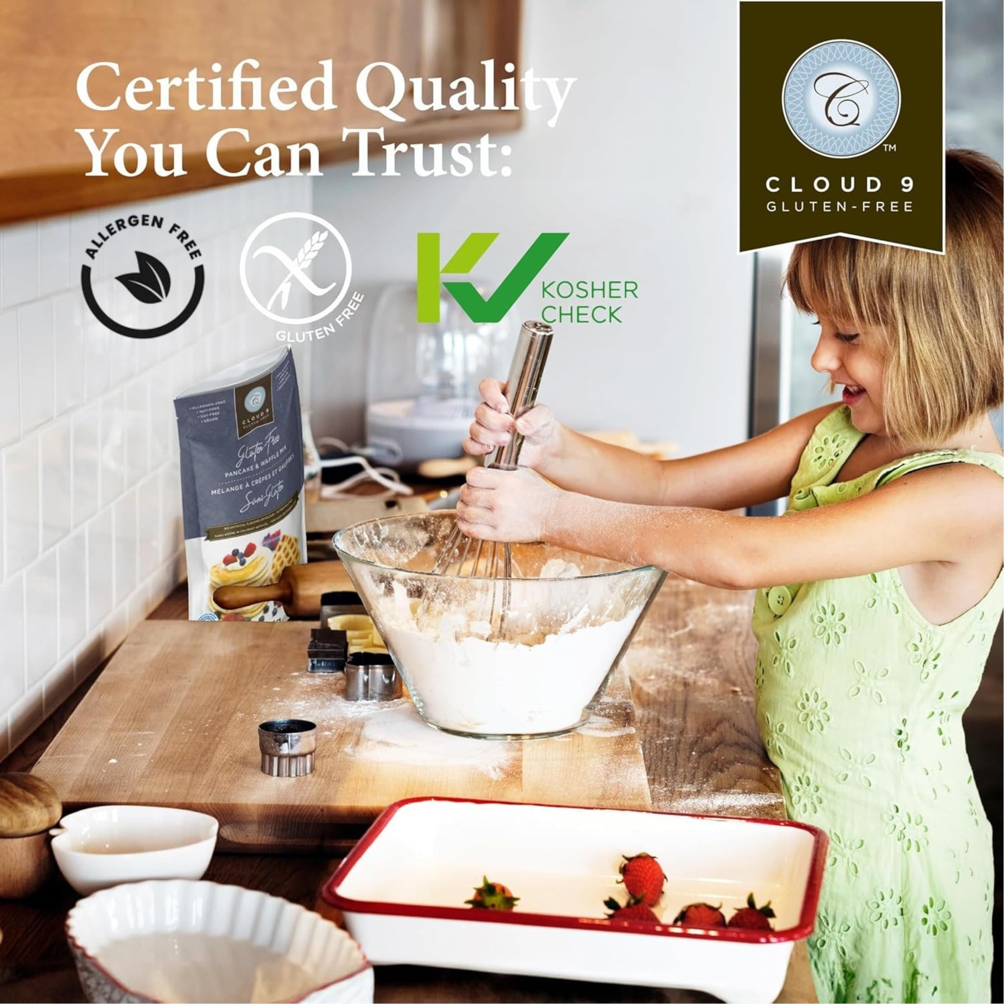 Cloud 9 Gluten Free Pancake Mix, Waffle Mix, Light & Fluffy, Easy-to-Make Pancakes and Waffles, Versatile Gluten Free Baking (1 KG), Vegan & Kosher