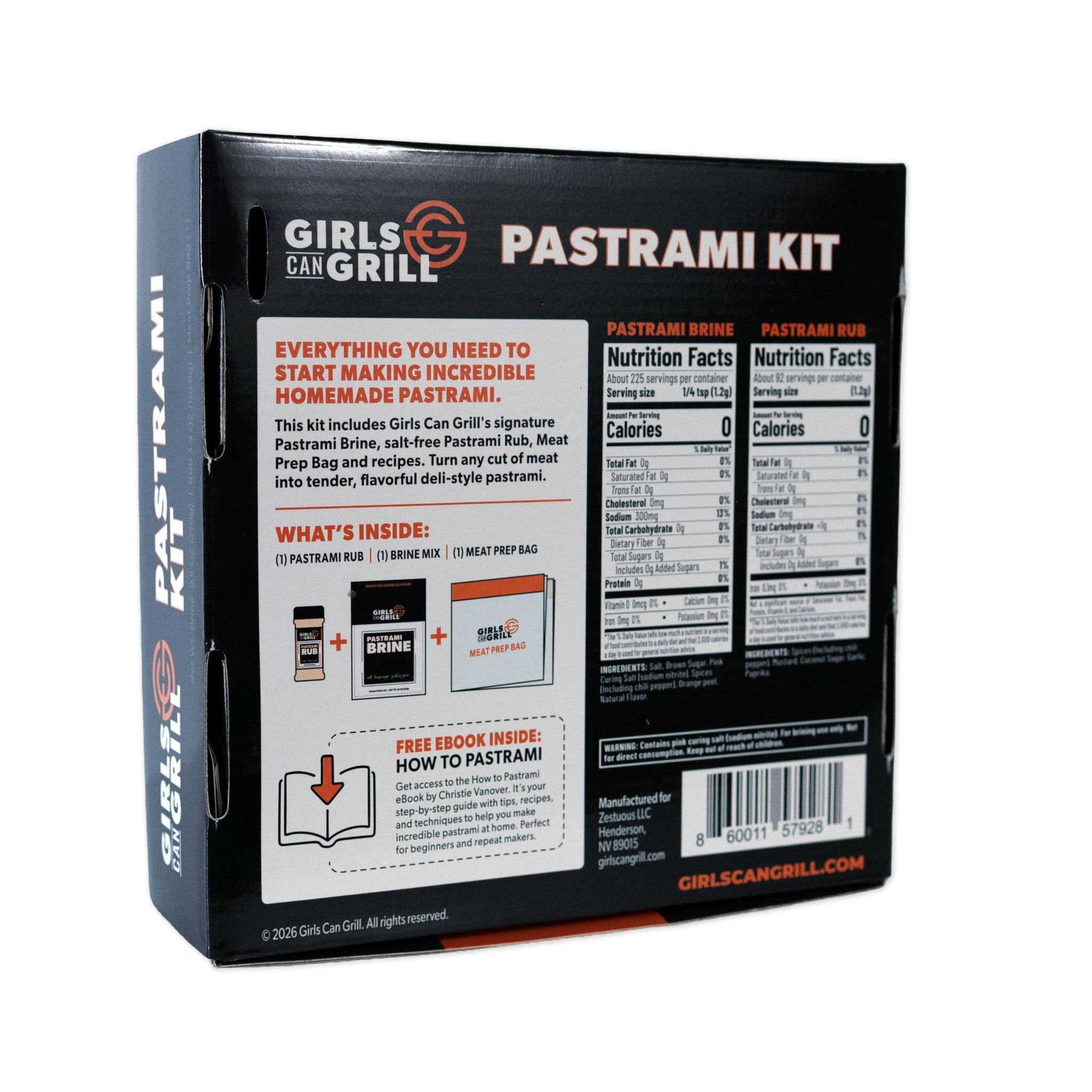 Girls Can Grill Pastrami Kit - Pastrami Brine, Salt-Free Rub & Meat Prep Bag | Cure Up to 12 lbs | No MSG | Includes Free How-To Ebook with 10 Recipes