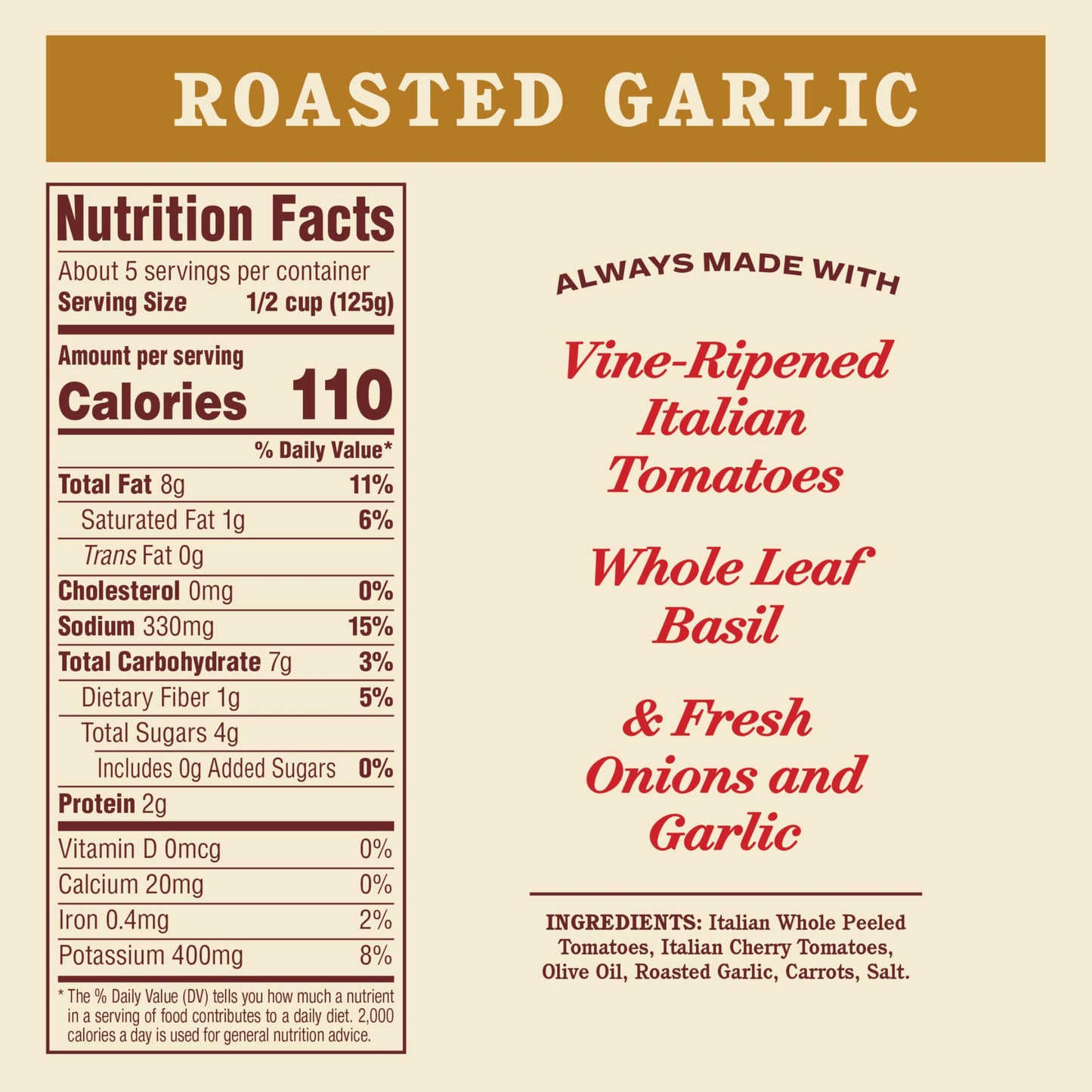 Rao's Homemade Tomato Sauce | Roasted Garlic | 24 oz | Versatile Pasta Sauce | Carb Conscious, Keto Friendly | All Natural, Premium Quality | Made