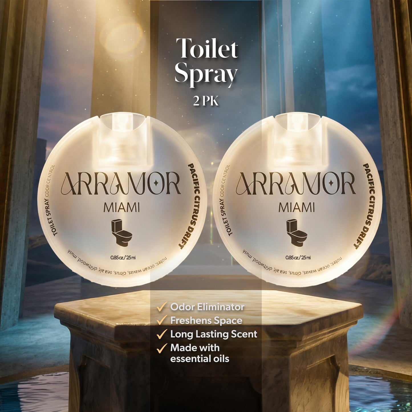 ARRAMOR Toilet Spray, Poop Spray Odor Eliminator - Citrus Essential Oil Bathroom Deodorizer, Travel Size Poo Spray for Home & Office - Non-Aerosol