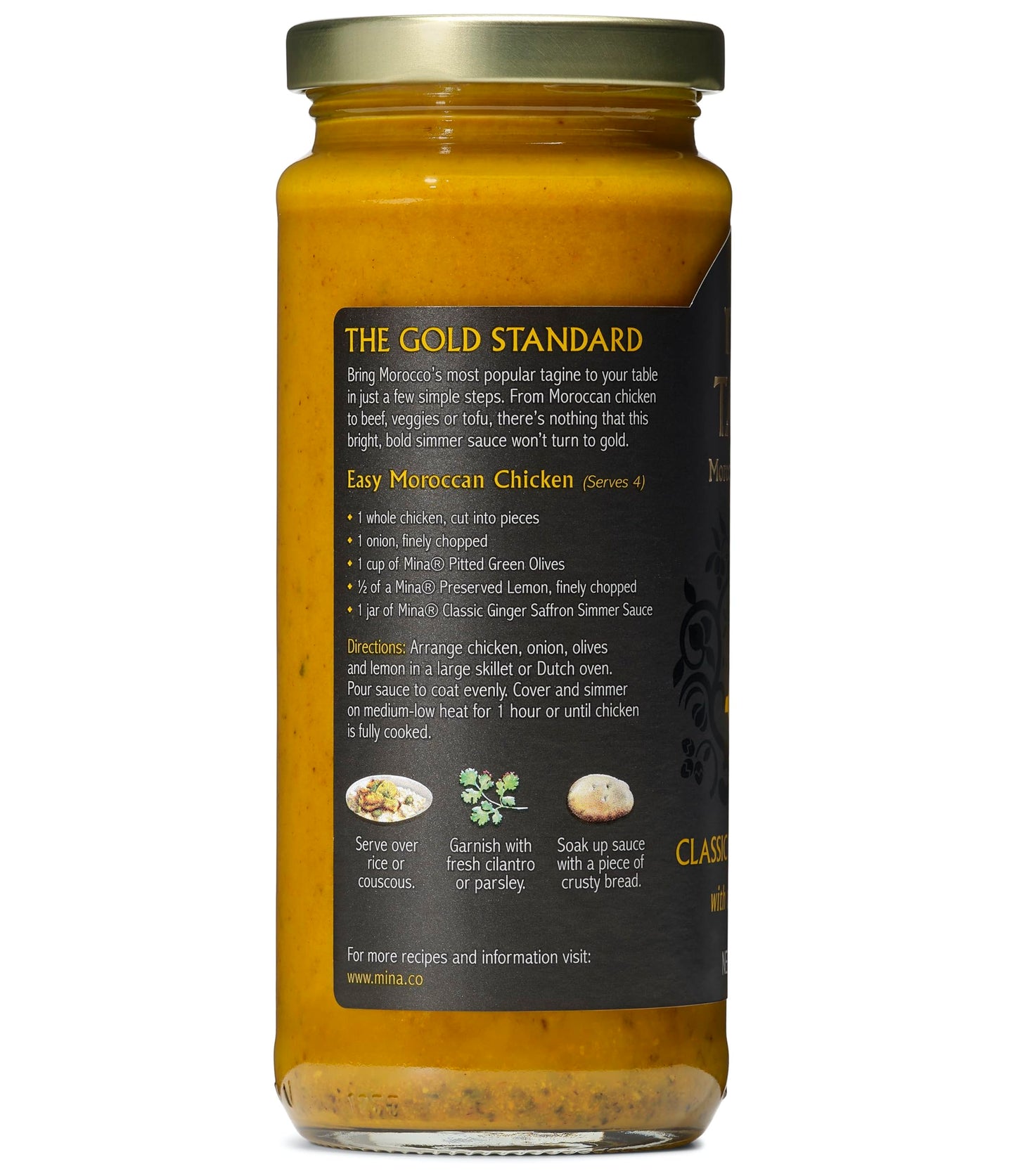 Mina Tagine Moroccan Chicken Simmer Sauce, 12 oz - Classic Ginger Saffron Made with Turmeric, Lemon & Olive Oil, Tagine Seasoning, Chicken Sauce