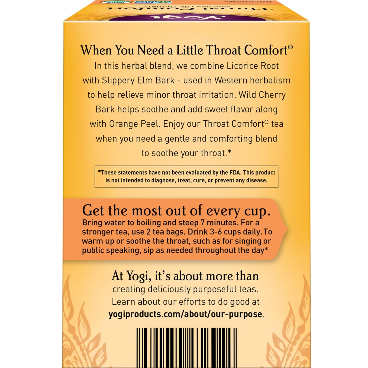 Yogi Tea - Throat Comfort (6 Pack) - Soothes the Throat with Wild Cherry Bark, Licorice Root, Mullein, and Ginger - Caffeine Free - 96 Organic Herbal