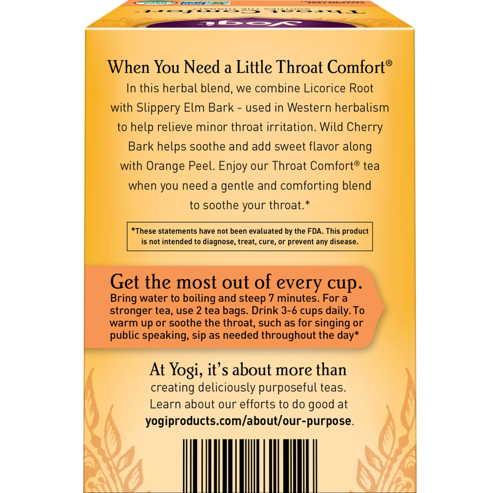 Yogi Tea - Throat Comfort (6 Pack) - Soothes the Throat with Wild Cherry Bark, Licorice Root, Mullein, and Ginger - Caffeine Free - 96 Organic Herbal
