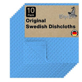 WipeWiz - Swedish DishCloths - 10 Pack (Blue), (German Material) Reusable Cellulose Sponge Cloth for Kitchen - Household, Highly Absorbent, No-Odor