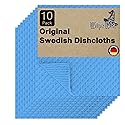WipeWiz - Swedish DishCloths - 10 Pack (Blue), (German Material) Reusable Cellulose Sponge Cloth for Kitchen - Household, Highly Absorbent, No-Odor