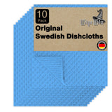 WipeWiz - Swedish DishCloths - 10 Pack (Blue), (German Material) Reusable Cellulose Sponge Cloth for Kitchen - Household, Highly Absorbent, No-Odor