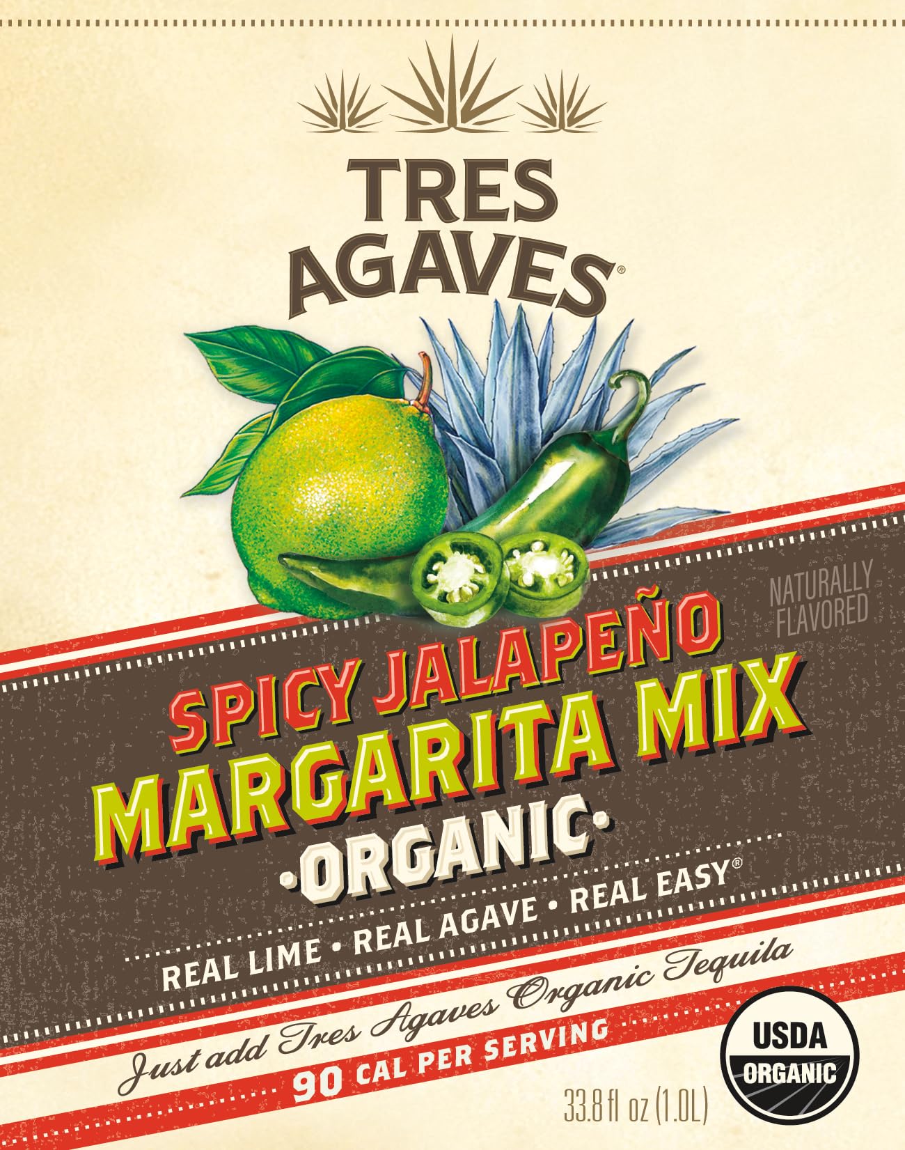 Organic Spicy Jalapeño Margarita Mix - Real Lime Juice, Agave & Chili Flavor - 90 Calories - Vegan, Gluten-Free - 750ml (2 Pack)
